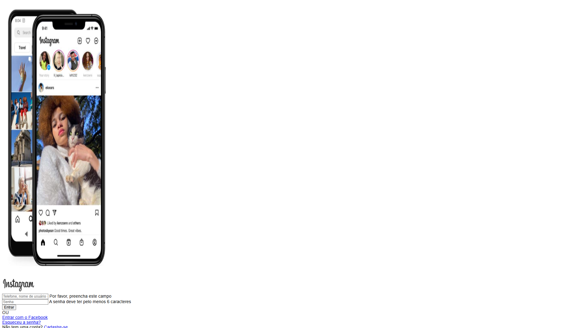 Clone da interface de login do Instagram