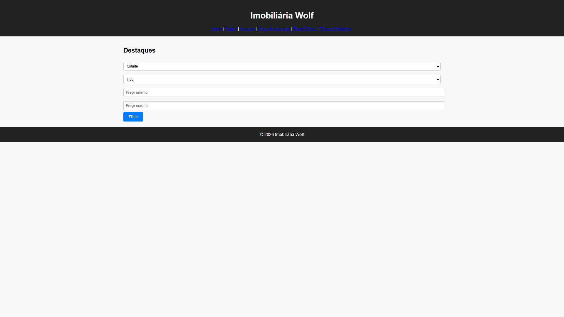 Sistema imobiliário completo com listagem de propriedades